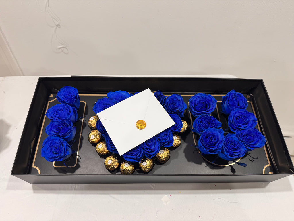 💙 I Love You Box – Blue Roses & Ferrero Rocher 💙