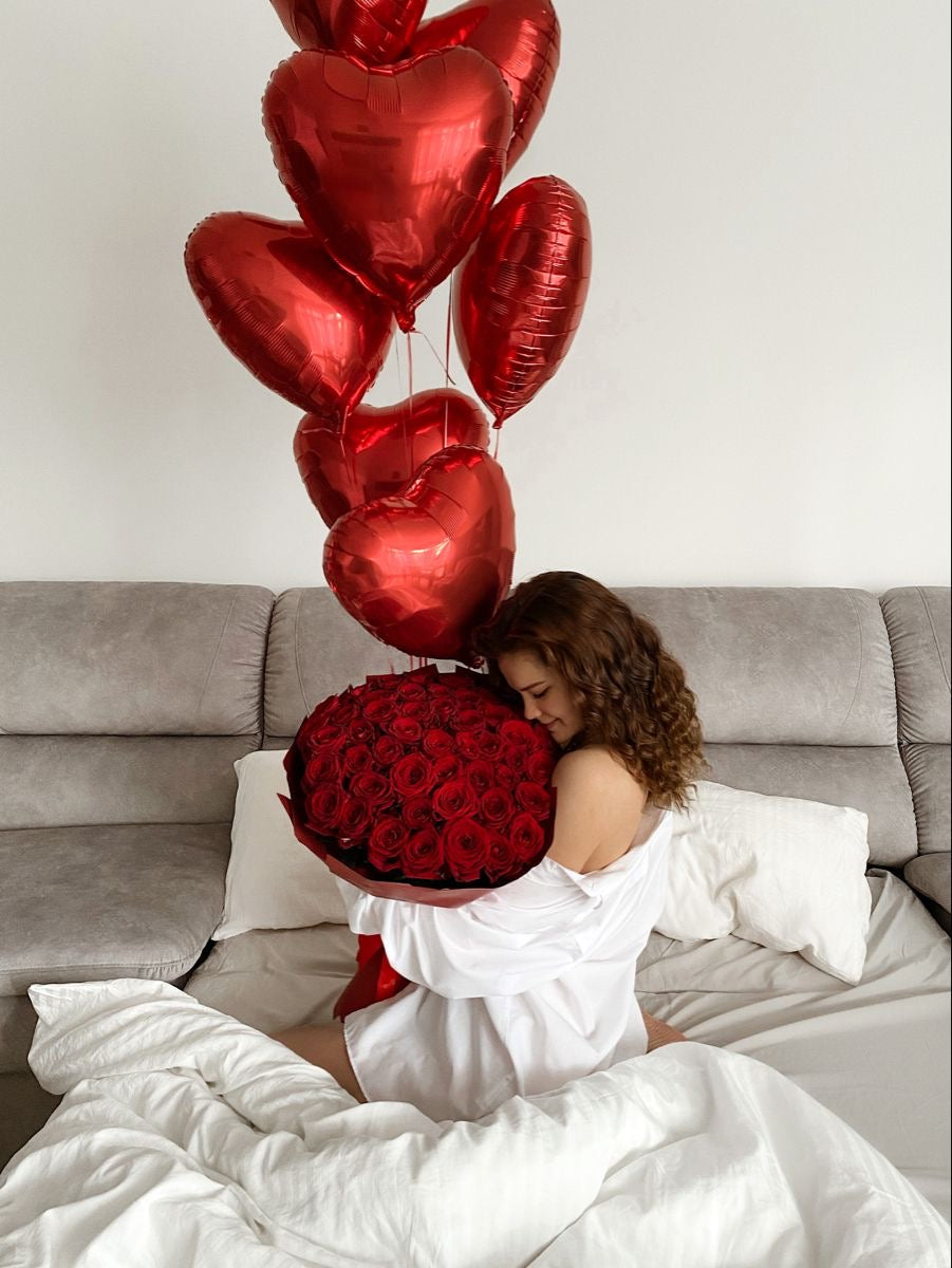 15 Red Heart-shaped balloons
