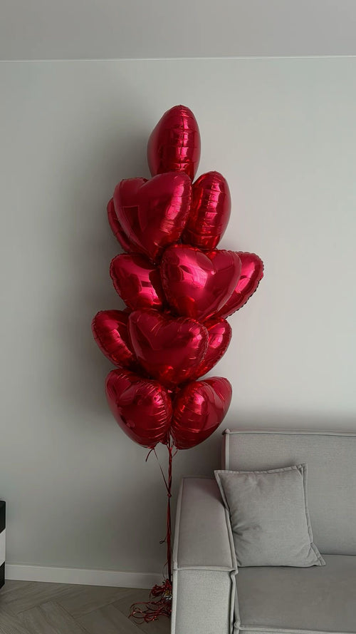 15 Red Heart-shaped balloons