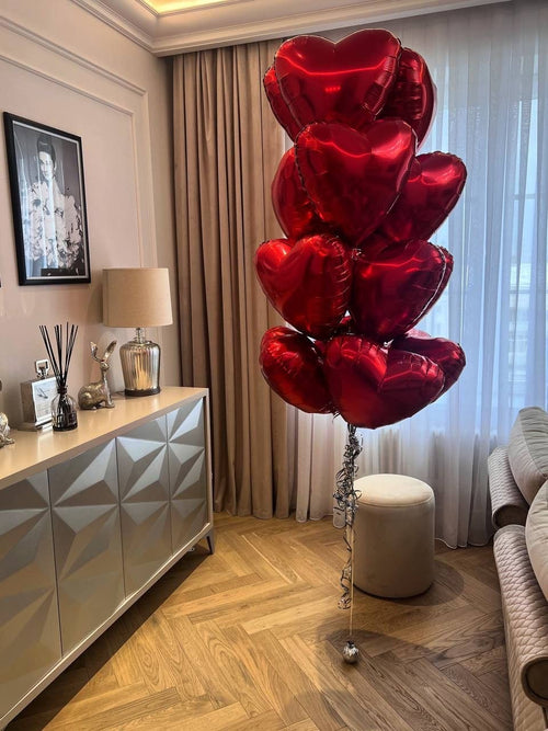 15 Red Heart-shaped balloons