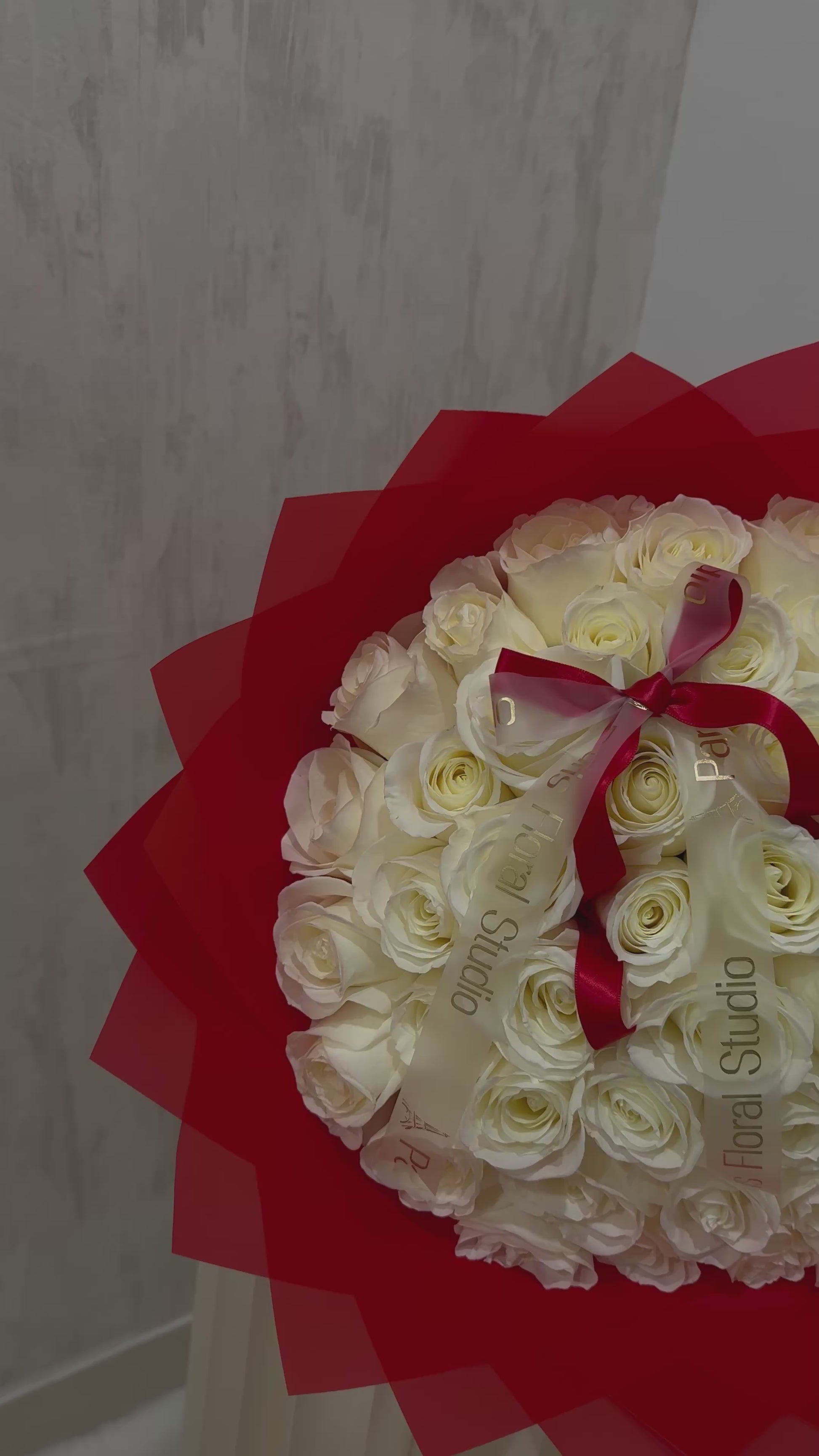 🤍 50 White Garden Roses Bouquet – Red Wrap 🤍